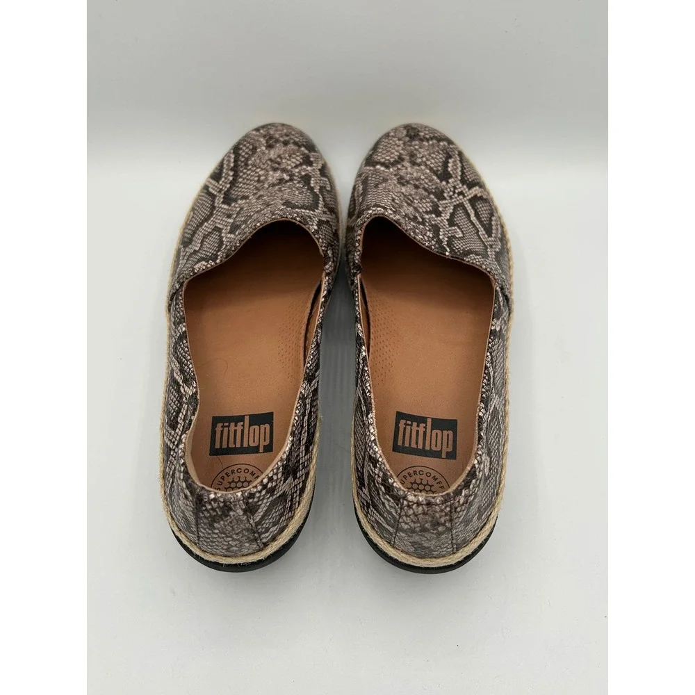 FitFlop Supercomff Snakeskin Espadrille Loafers Brown Black K91-585 Women Sz 8.5